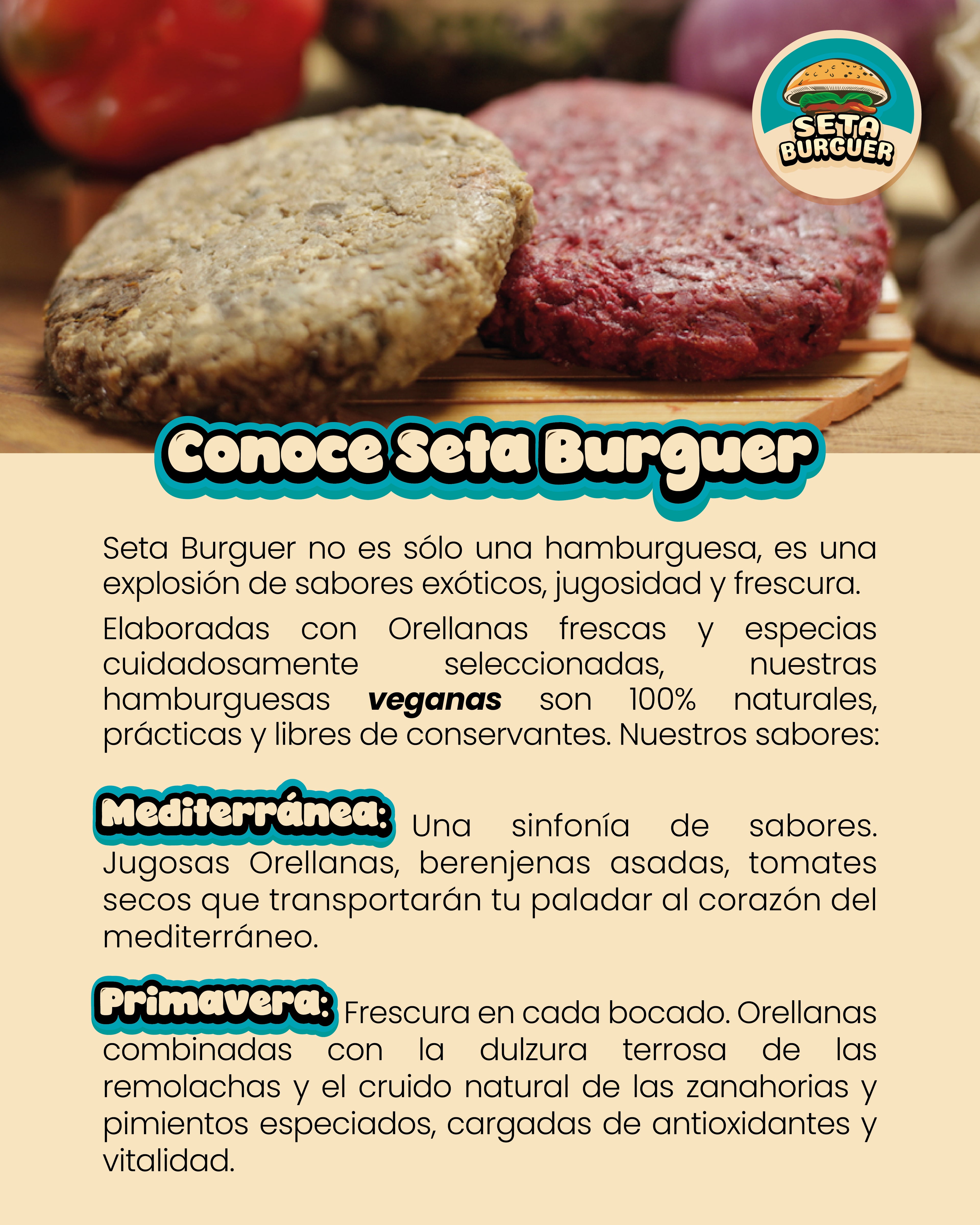 Hamburguesas veganas hechas con hongos Orellana y vegetales frescos. Sin conservantes. Envío gratis en Bogotá. Compra online.